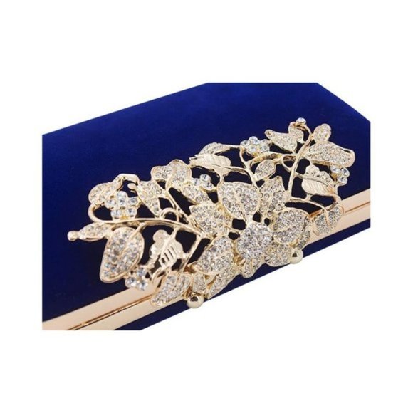 CLUTCH with Flower Closure Rhinestone Crystal Navy - Picture 5 of 7